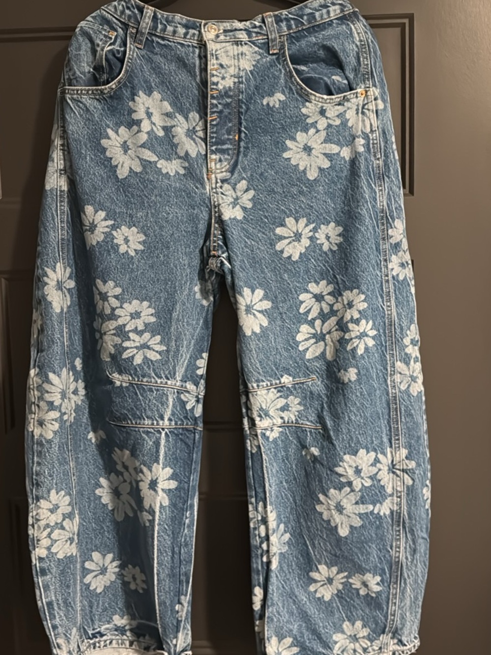 We The Free Light Blue Denim Jeans with White Floral Print